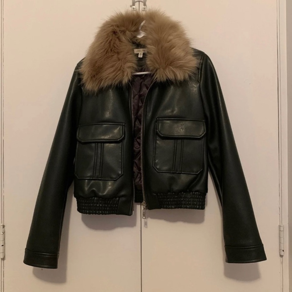 Urban Outfitters Green Faux Leather Bomber Jacket